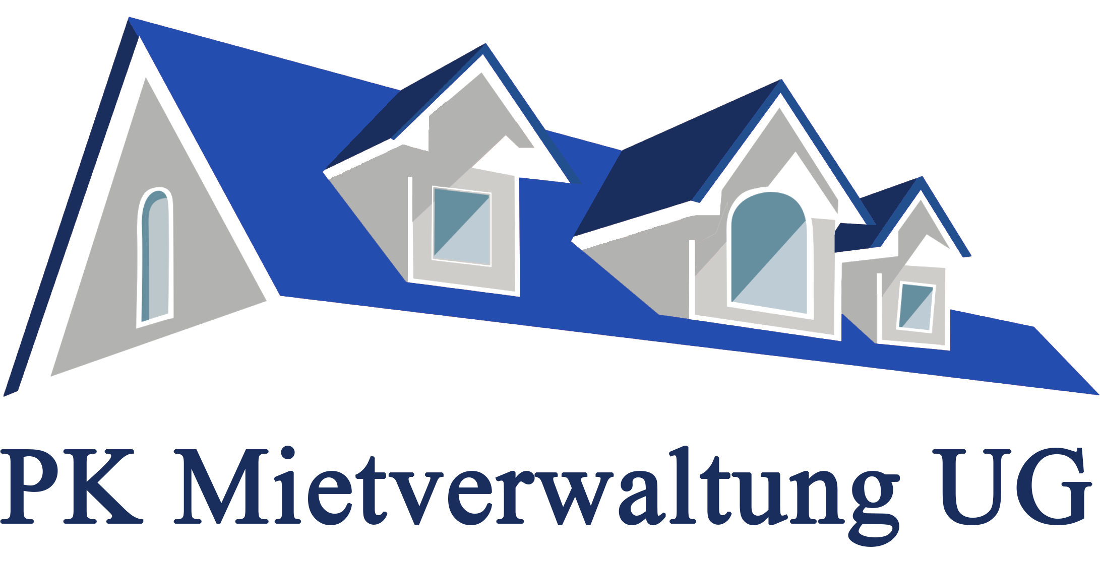Logo PK Mietverwaltung UG, blaues Dach mit Unternehmensname